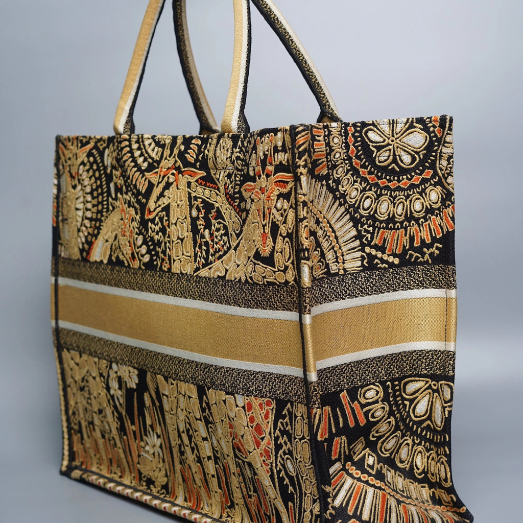 DIOR LARGE BOOK TOTE – BLACK/GOLD EMBROIDERY