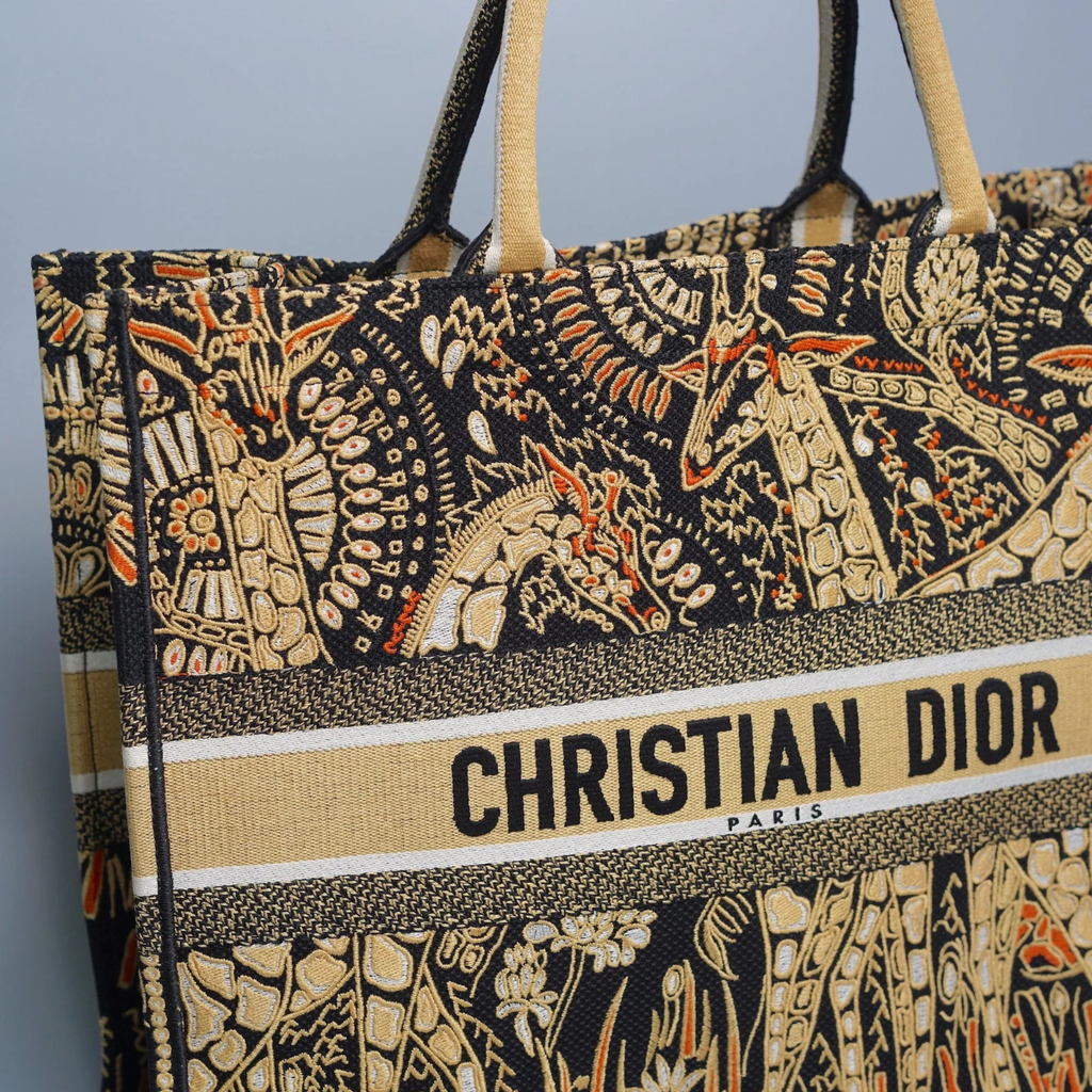 DIOR LARGE BOOK TOTE – BLACK/GOLD EMBROIDERY