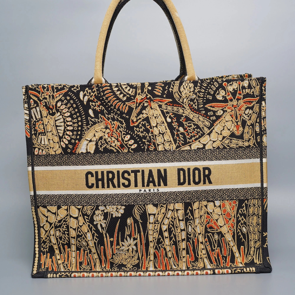 DIOR LARGE BOOK TOTE – BLACK/GOLD EMBROIDERY