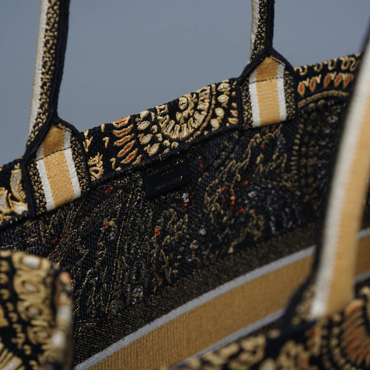 DIOR LARGE BOOK TOTE – BLACK/GOLD EMBROIDERY